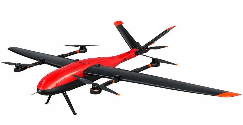 VTOL drone with vertical take-off and landing capability used for long-range aerial surveillance and mapping